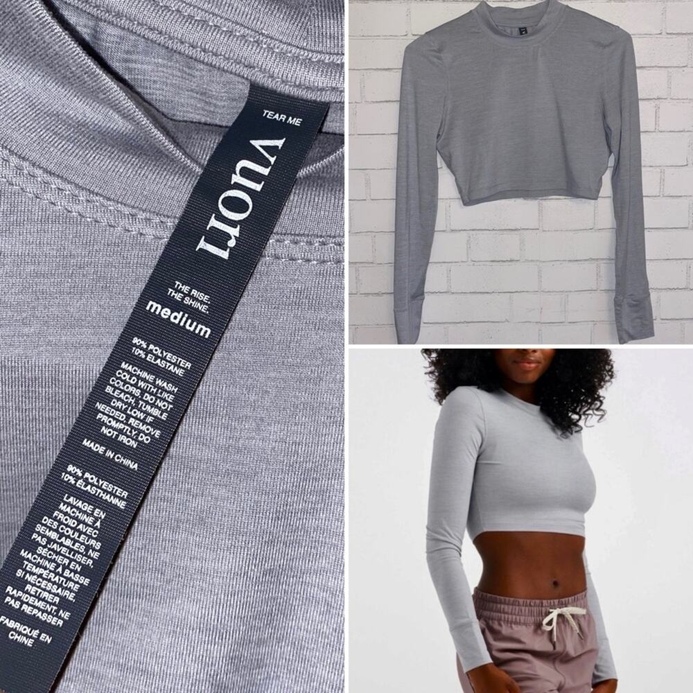VUORI $85 LUX Long Sleeve Crop Mock Tee Gray MEDIUM EUC